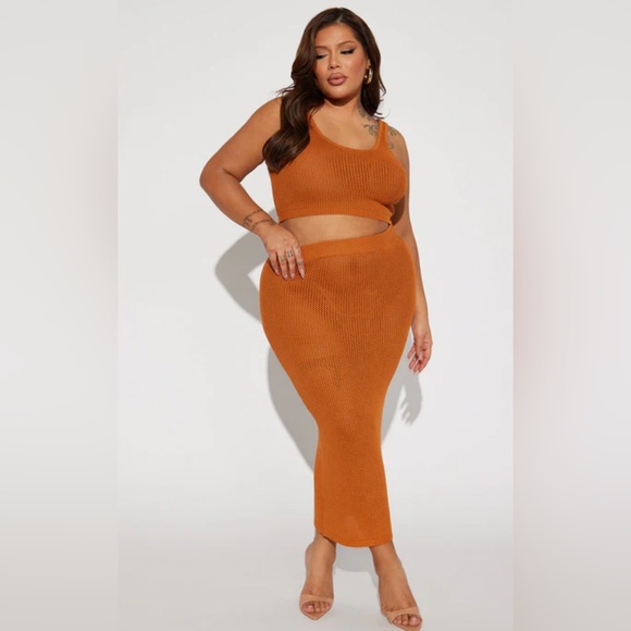 Fashion Nova Burnt Orange Knit Skirt Set - Picture 1 of 1